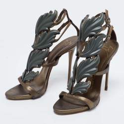 مملوكة مسبقًا صندل جوسيبي زانوتي ارغينت جلد أخضر زيتوني سيور مزينة جناح معدن مقاس 38.5