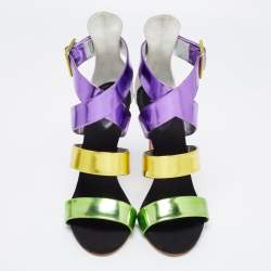 Pre Owned صندل جوسيبي زانوتي جلد متعدد الألوان سيور متعاكسة مقاس 40.5