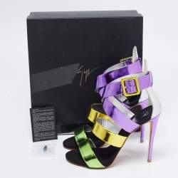 Pre Owned صندل جوسيبي زانوتي جلد متعدد الألوان سيور متعاكسة مقاس 40.5