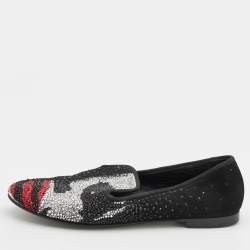 Giuseppe Zanotti Black Suede Crystal Embellished Joker Smoking Slippers Size 37