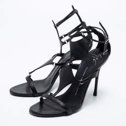 Pre Owned Giuseppe Zanotti Black Leather T-Strap Sandals Size 40