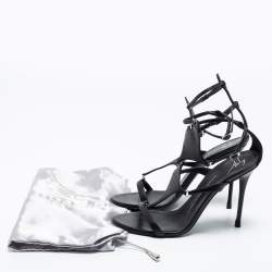 Pre Owned Giuseppe Zanotti Black Leather T-Strap Sandals Size 40