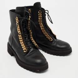 Pre Owned Giuseppe Zanotti Black Leather Chain Link Combat Boots Size 39