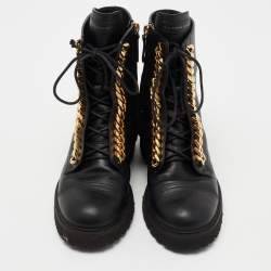 Pre Owned Giuseppe Zanotti Black Leather Chain Link Combat Boots Size 39