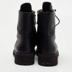 Pre Owned Giuseppe Zanotti Black Leather Chain Link Combat Boots Size 39