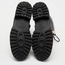 Pre Owned Giuseppe Zanotti Black Leather Chain Link Combat Boots Size 39