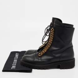 Pre Owned Giuseppe Zanotti Black Leather Chain Link Combat Boots Size 39