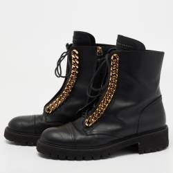 Pre Owned Giuseppe Zanotti Black Leather Chain Link Combat Boots Size 39