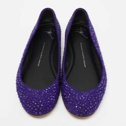 Pre Owned Giuseppe Zanotti Indigo Suede Crystal Studded Ballet Flats Size 41