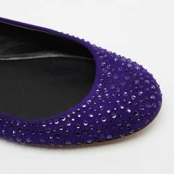 Pre Owned Giuseppe Zanotti Indigo Suede Crystal Studded Ballet Flats Size 41