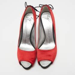 Giuseppe Zanotti Red Satin Peep Toe Platform Pumps Size 37