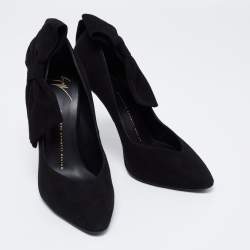 Pre Owned حذاء كعب عالي جوسيبي زانوتي سويدي أسود بفيونكة مزينة مقاس 38.5