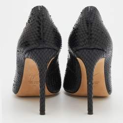 مملوكة مسبقًا حذاء كعب عالي جوسيبي زانوتي جلد نقشة الثعبان أسود مقدمة مدببة مقاس 39