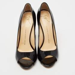 Pre Owned Giuseppe Zanotti Black Patent Leather Open-Toe Pumps Size 40