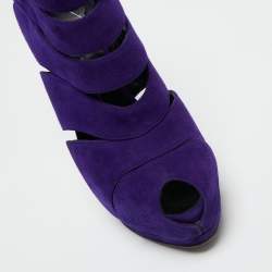 Giuseppe Zanotti Purple Suede Wave Cut Out Peep Toe Platform Booties Size 38