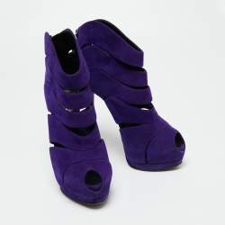 Giuseppe Zanotti Purple Suede Wave Cut Out Peep Toe Platform Booties Size 38