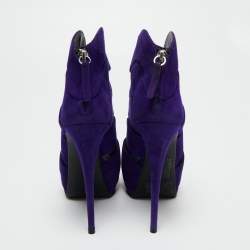 Giuseppe Zanotti Purple Suede Wave Cut Out Peep Toe Platform Booties Size 38