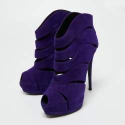 Giuseppe Zanotti Purple Suede Wave Cut Out Peep Toe Platform Booties Size 38