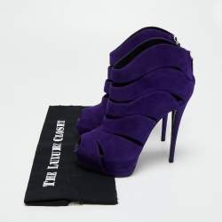 Giuseppe Zanotti Purple Suede Wave Cut Out Peep Toe Platform Booties Size 38