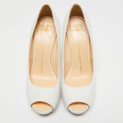Pre Owned Giuseppe Zanotti White Leather Peep Toe Pumps Size 37.5