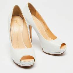 Pre Owned Giuseppe Zanotti White Leather Peep Toe Pumps Size 37.5