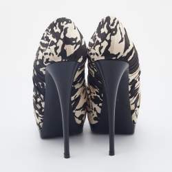 Giuseppe Zanotti Black/Cream Printed Satin Peep Toe Platform Pumps Size 39.5