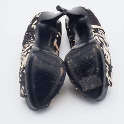 حذاء كعب عالي جوسيبي زانوتي ساتان مطبوع كريمي/أسود مقدمة مفتوحة نعل سميك مقاس 39.5