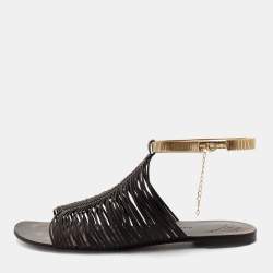 Pre Owned حذاء فلات جوسيبي زانوتي جلد بني داكن نمط ملتف حول الكاحل مقاس 37