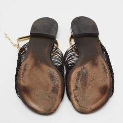 Pre Owned حذاء فلات جوسيبي زانوتي جلد بني داكن نمط ملتف حول الكاحل مقاس 37