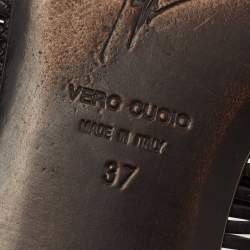 Pre Owned حذاء فلات جوسيبي زانوتي جلد بني داكن نمط ملتف حول الكاحل مقاس 37