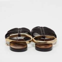 Pre Owned حذاء فلات جوسيبي زانوتي جلد بني داكن نمط ملتف حول الكاحل مقاس 37