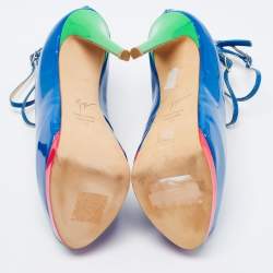 Giuseppe Zanotti Multicolour Patent Leather Tripe Strap Peep Toe Pumps Size 37