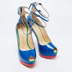 Giuseppe Zanotti Multicolour Patent Leather Tripe Strap Peep Toe Pumps Size 37