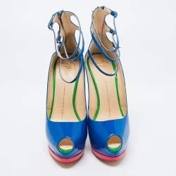 Giuseppe Zanotti Multicolour Patent Leather Tripe Strap Peep Toe Pumps Size 37