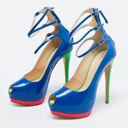 Giuseppe Zanotti Multicolour Patent Leather Tripe Strap Peep Toe Pumps Size 37