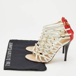 Giuseppe Zanotti White/Red Leather Embellished Strappy Sandals Size 36