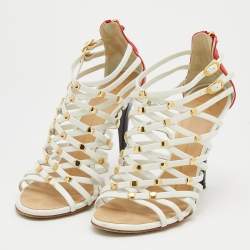 Giuseppe Zanotti White/Red Leather Embellished Strappy Sandals Size 36
