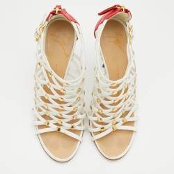 Giuseppe Zanotti White/Red Leather Embellished Strappy Sandals Size 36