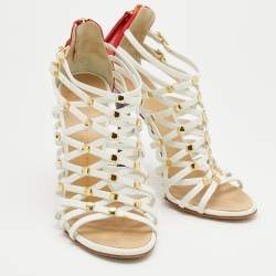 Giuseppe Zanotti White/Red Leather Embellished Strappy Sandals Size 36
