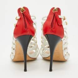 Giuseppe Zanotti White/Red Leather Embellished Strappy Sandals Size 36