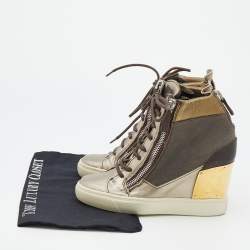 Pre Owned Giuseppe Zanotti Multicolor Canvas And Leather High Top Wedge Sneakers Size 37.5