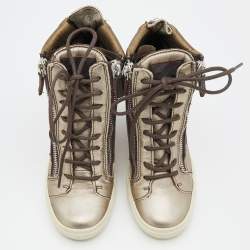 Pre Owned Giuseppe Zanotti Multicolor Canvas And Leather High Top Wedge Sneakers Size 37.5