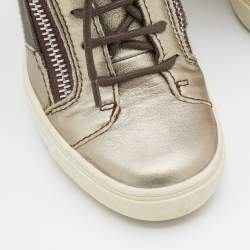 Pre Owned Giuseppe Zanotti Multicolor Canvas And Leather High Top Wedge Sneakers Size 37.5