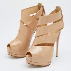 Giuseppe Zanotti Beige Patent Leather Peep Toe Platform Booties Size 36