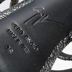 Pre Owned Giuseppe Zanotti Multicolor Holographic Effect Leather Strappy Ankle Strap Sandals Size 38