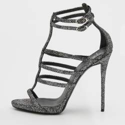 Pre Owned Giuseppe Zanotti Multicolor Holographic Effect Leather Strappy Ankle Strap Sandals Size 38