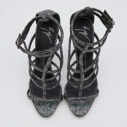 Pre Owned Giuseppe Zanotti Multicolor Holographic Effect Leather Strappy Ankle Strap Sandals Size 38