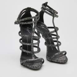 Pre Owned Giuseppe Zanotti Multicolor Holographic Effect Leather Strappy Ankle Strap Sandals Size 38