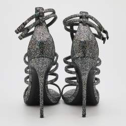 Pre Owned Giuseppe Zanotti Multicolor Holographic Effect Leather Strappy Ankle Strap Sandals Size 38