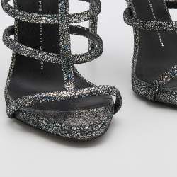 Pre Owned Giuseppe Zanotti Multicolor Holographic Effect Leather Strappy Ankle Strap Sandals Size 38